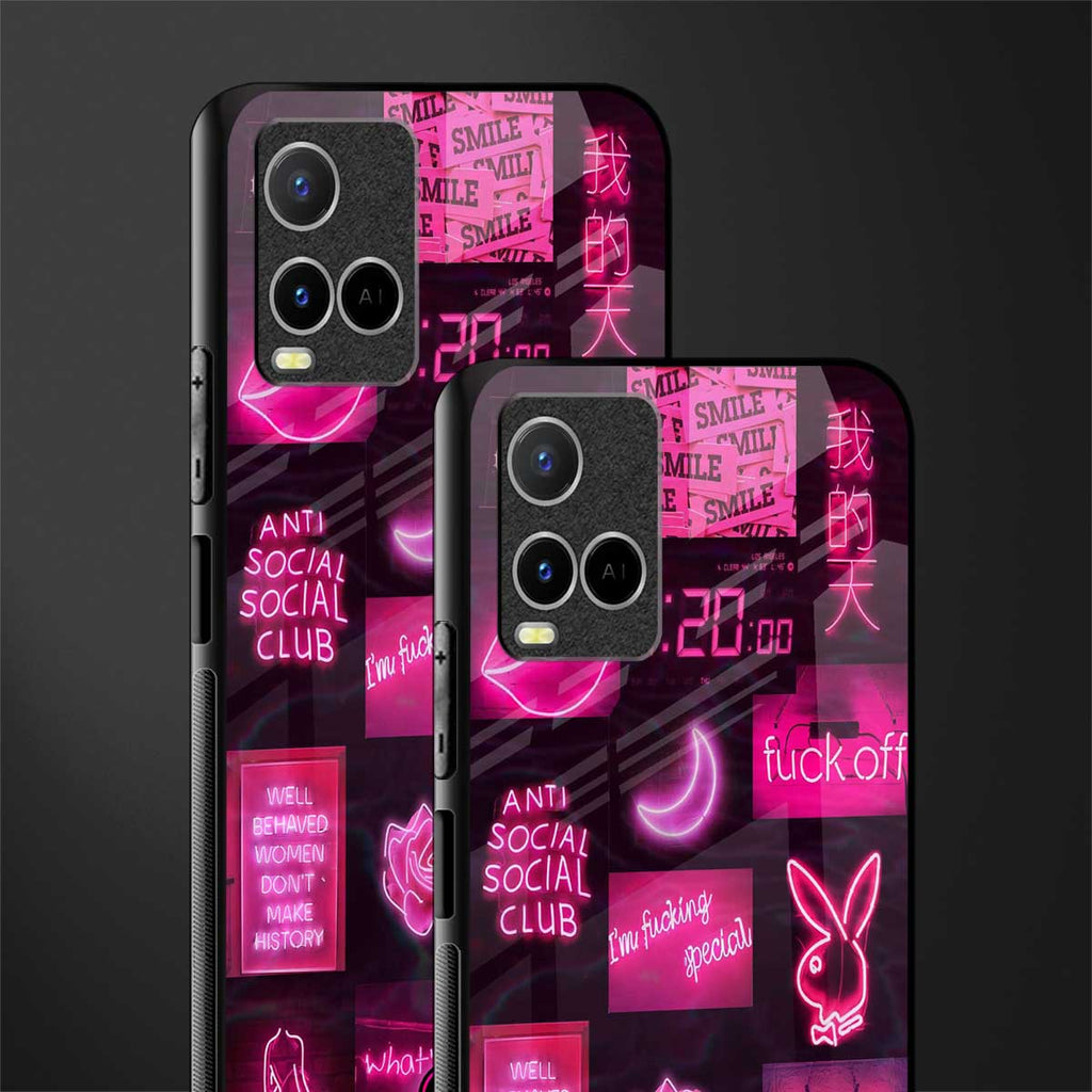 black pink aesthetic collage glass case for vivo y21t image-2
