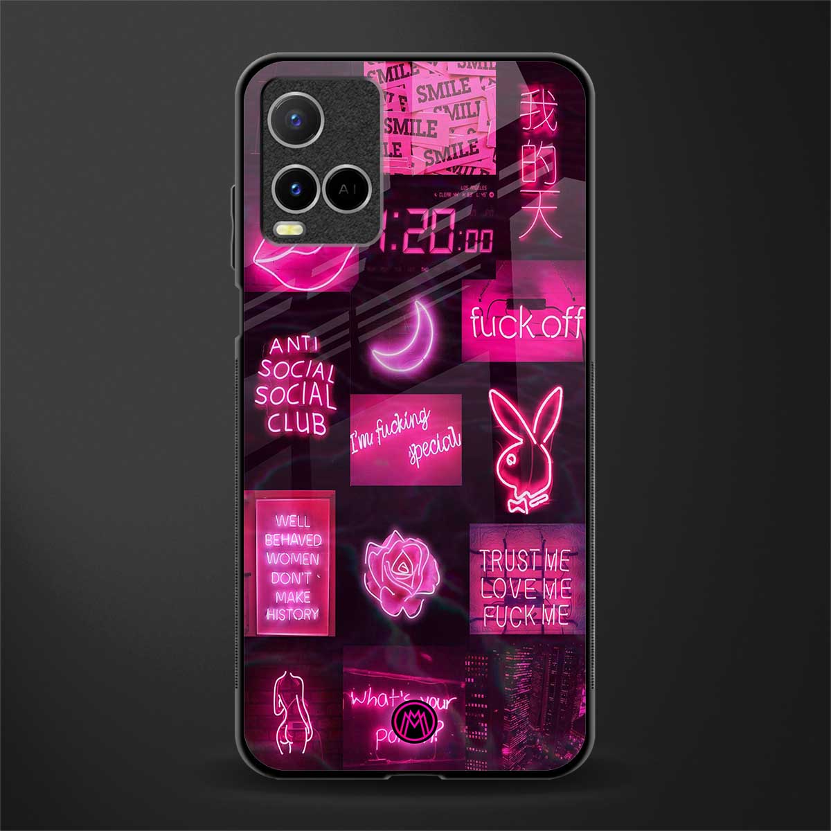 black pink aesthetic collage glass case for vivo y21s image