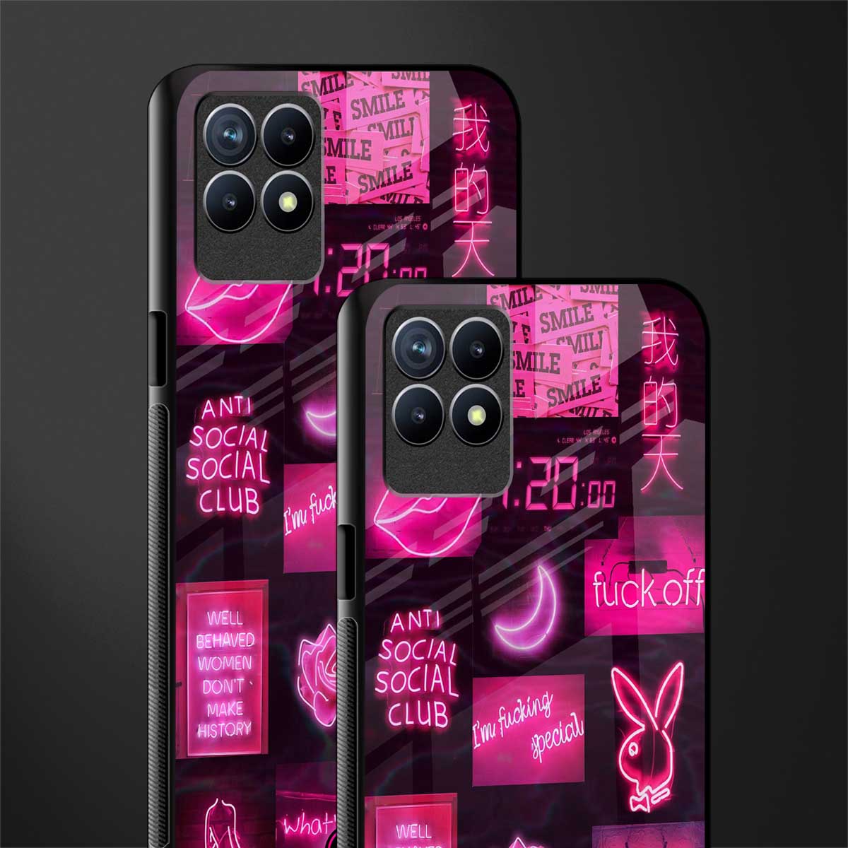 black pink aesthetic collage glass case for realme 8i image-2