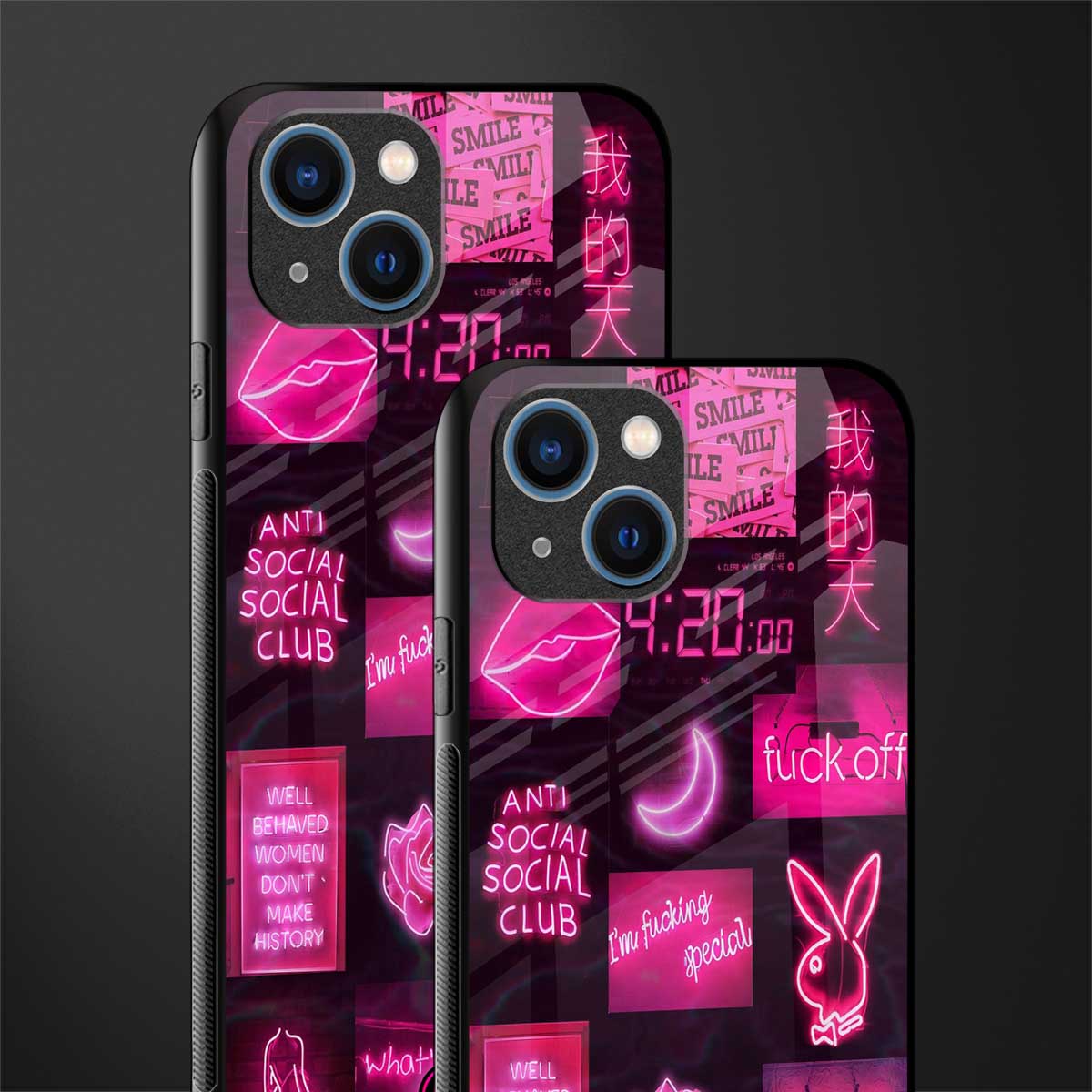 black pink aesthetic collage glass case for iphone 14 plus image-2