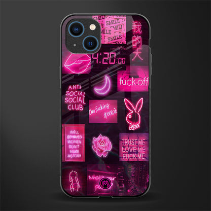 black pink aesthetic collage glass case for iphone 14 plus image