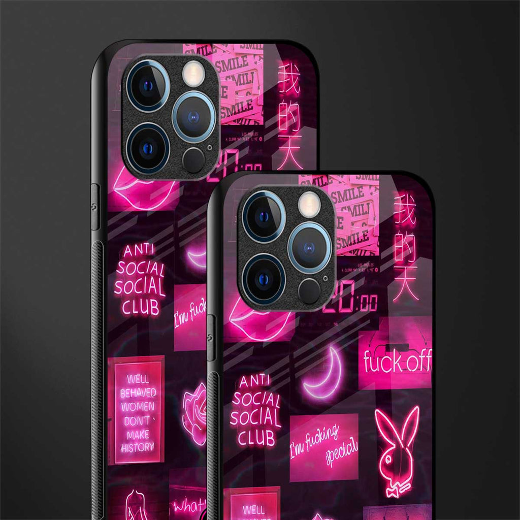 black pink aesthetic collage glass case for iphone 12 pro image-2