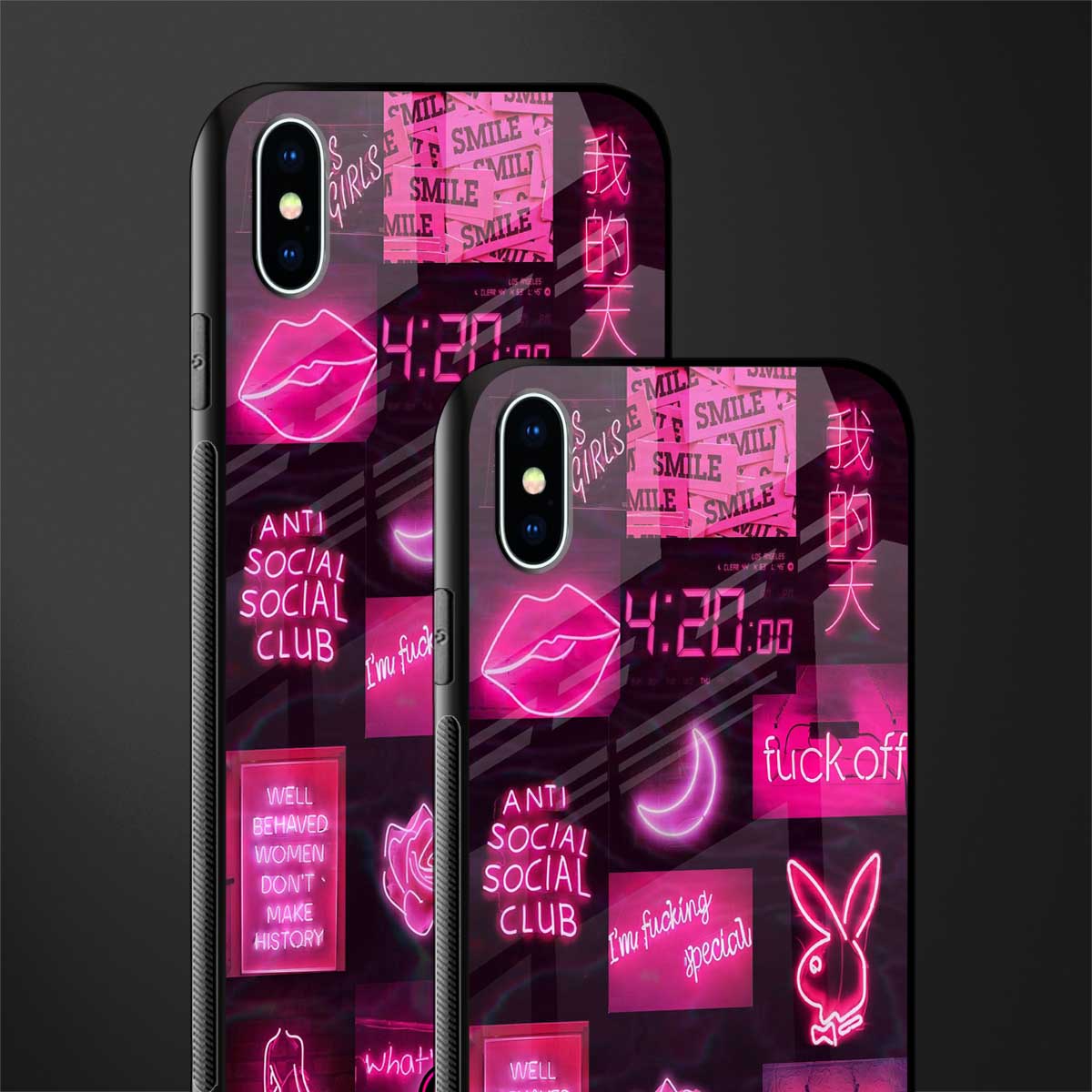 black pink aesthetic collage glass case for iphone xs max image-2