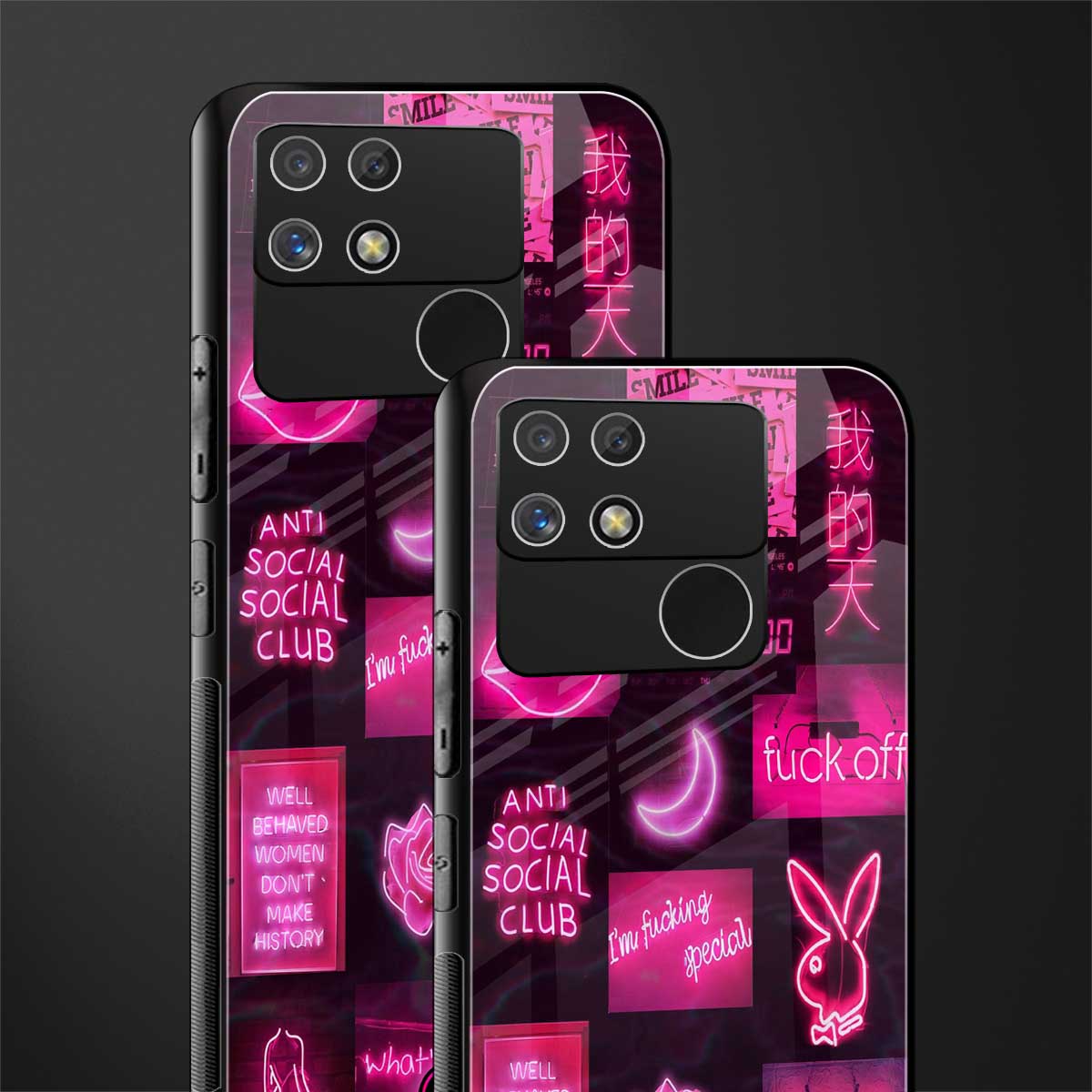 black pink aesthetic collage back phone cover | glass case for realme narzo 50a