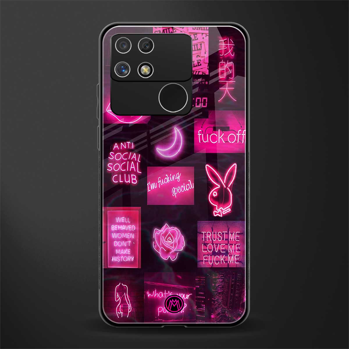 black pink aesthetic collage back phone cover | glass case for realme narzo 50a