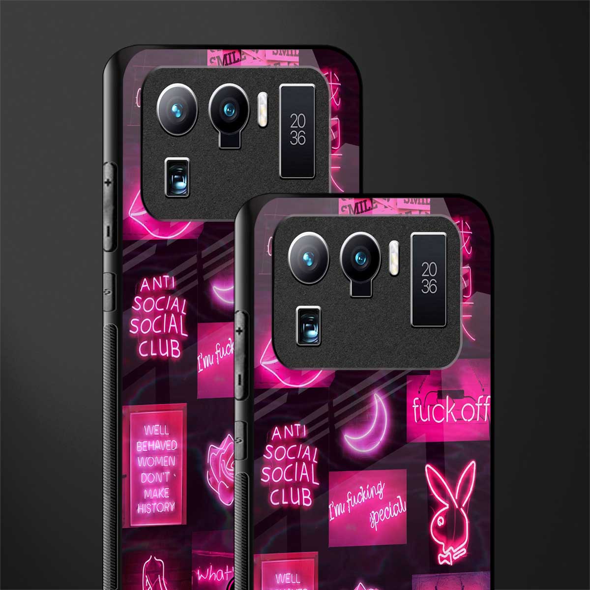 black pink aesthetic collage glass case for mi 11 ultra 5g image-2
