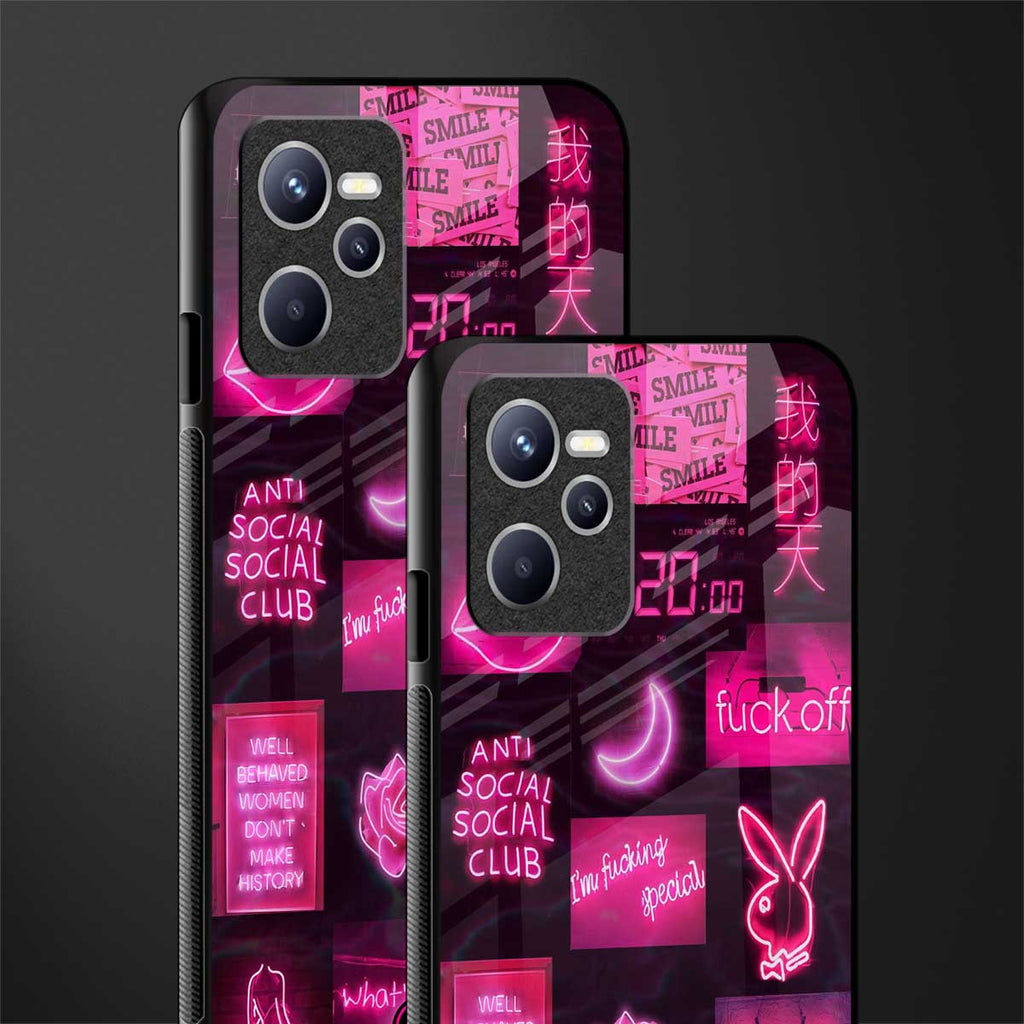 black pink aesthetic collage glass case for realme c35 image-2