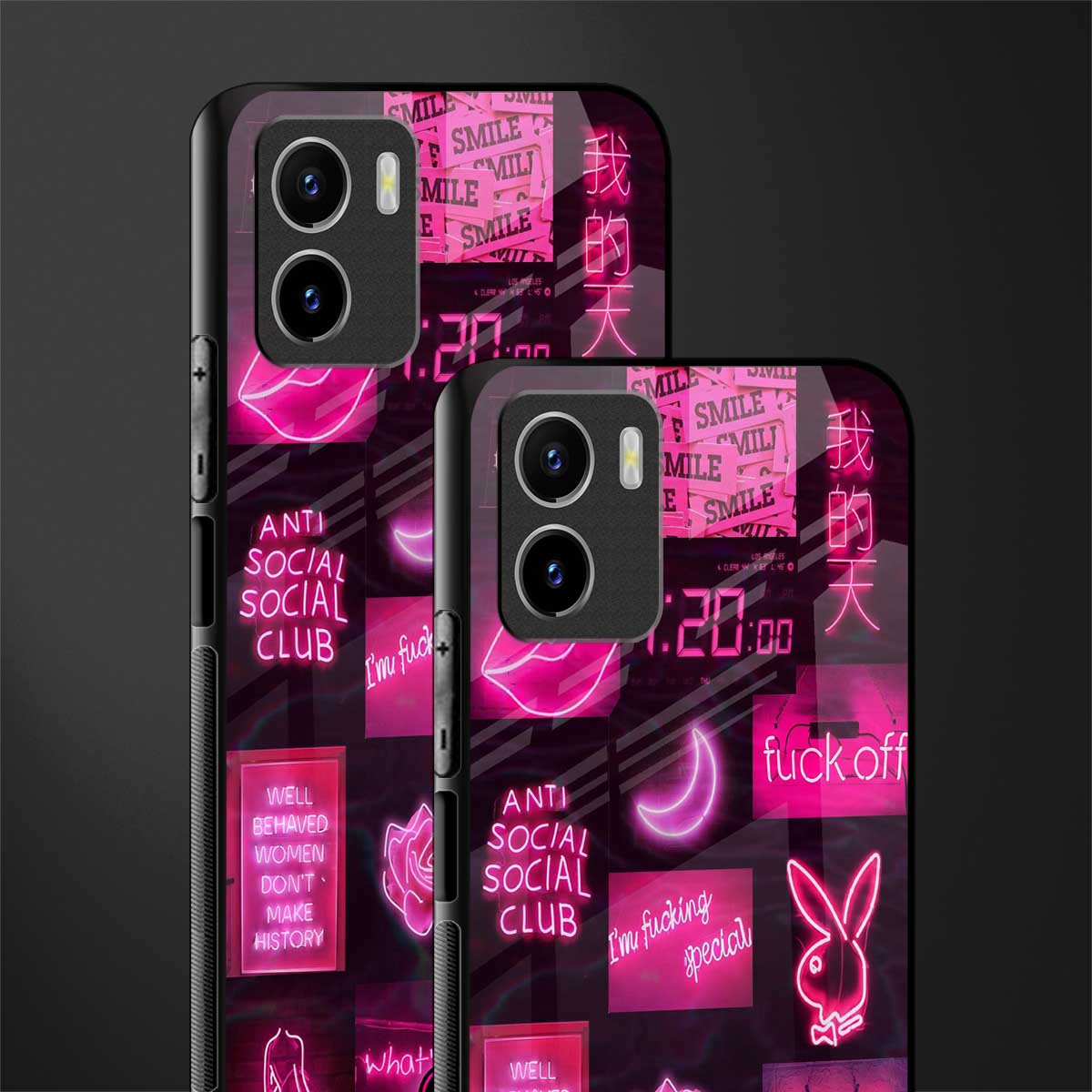 black pink aesthetic collage glass case for vivo y15s image-2
