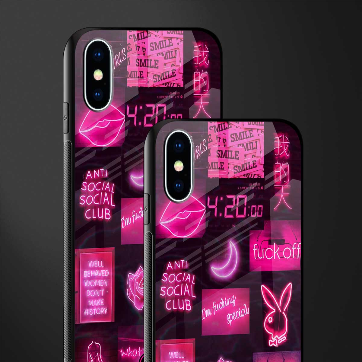 black pink aesthetic collage glass case for iphone x image-2