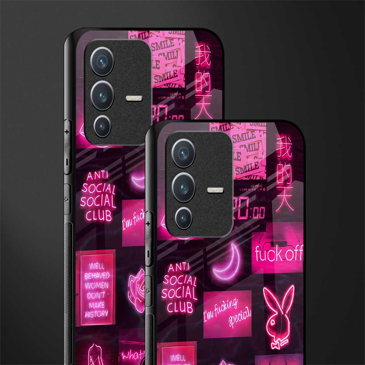 black pink aesthetic collage glass case for vivo v23 5g image-2