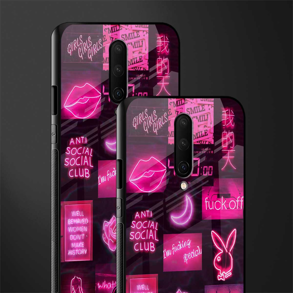 black pink aesthetic collage glass case for oneplus 7 pro image-2