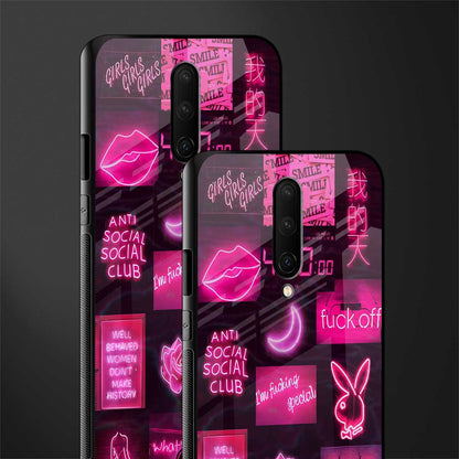 black pink aesthetic collage glass case for oneplus 7 pro image-2