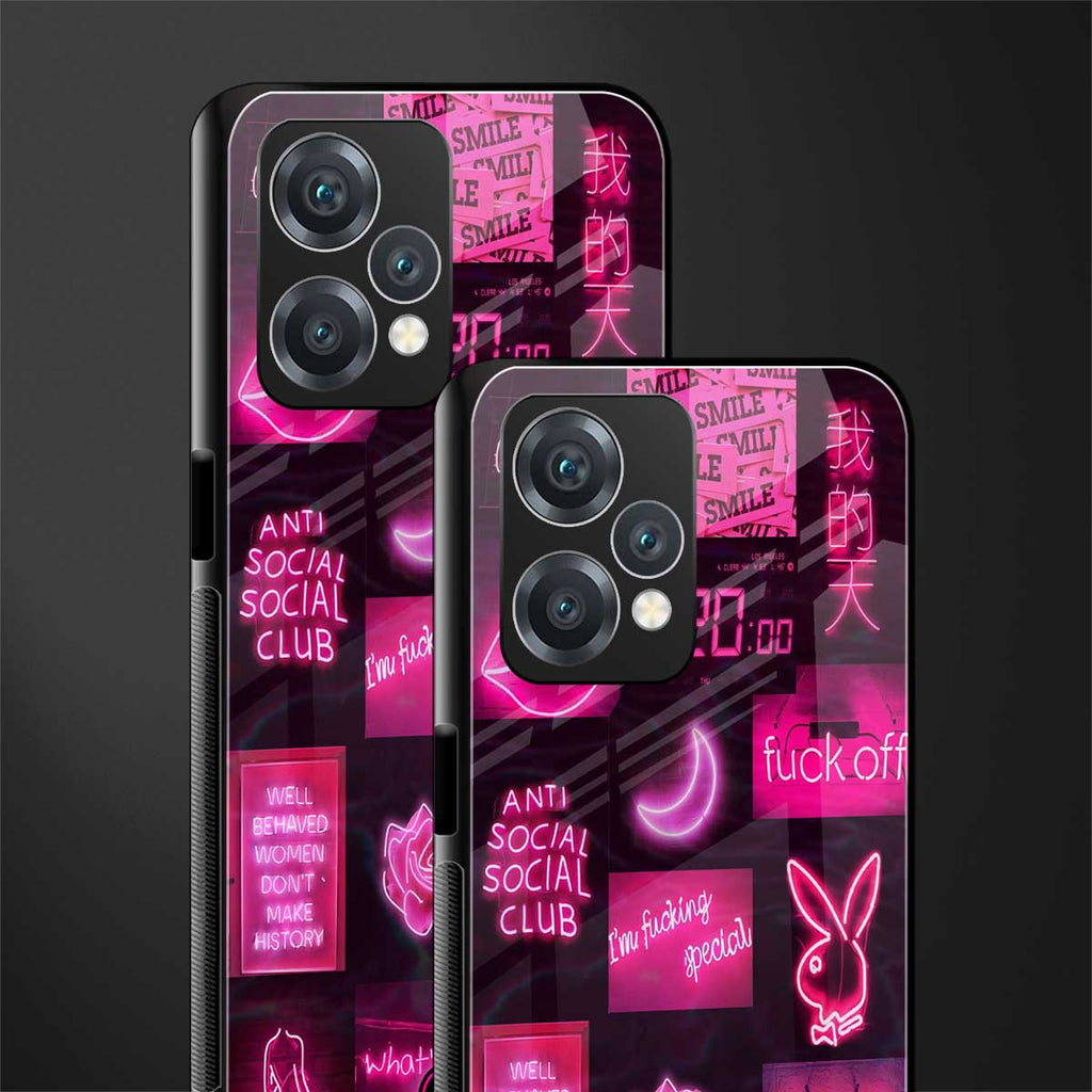 black pink aesthetic collage back phone cover | glass case for oneplus nord ce 2 lite 5g