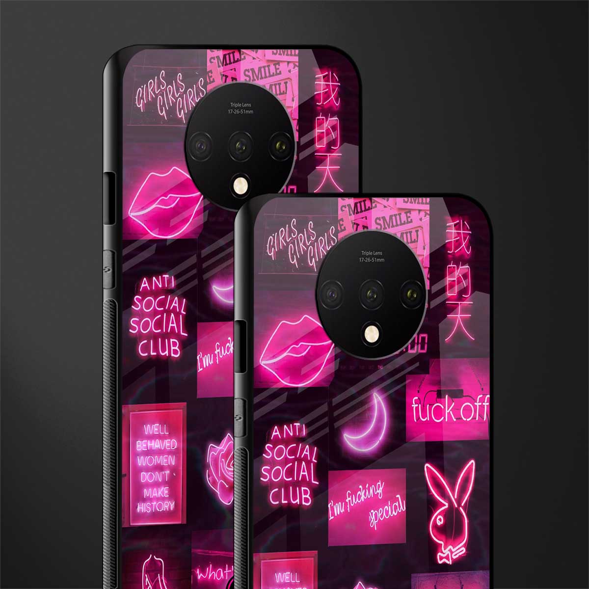 black pink aesthetic collage glass case for oneplus 7t image-2