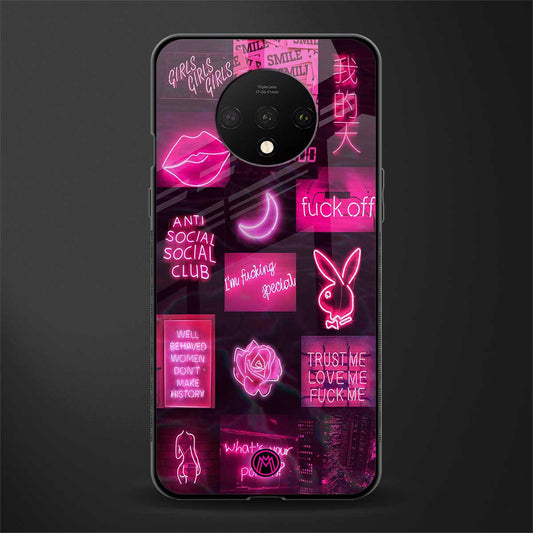 black pink aesthetic collage glass case for oneplus 7t image