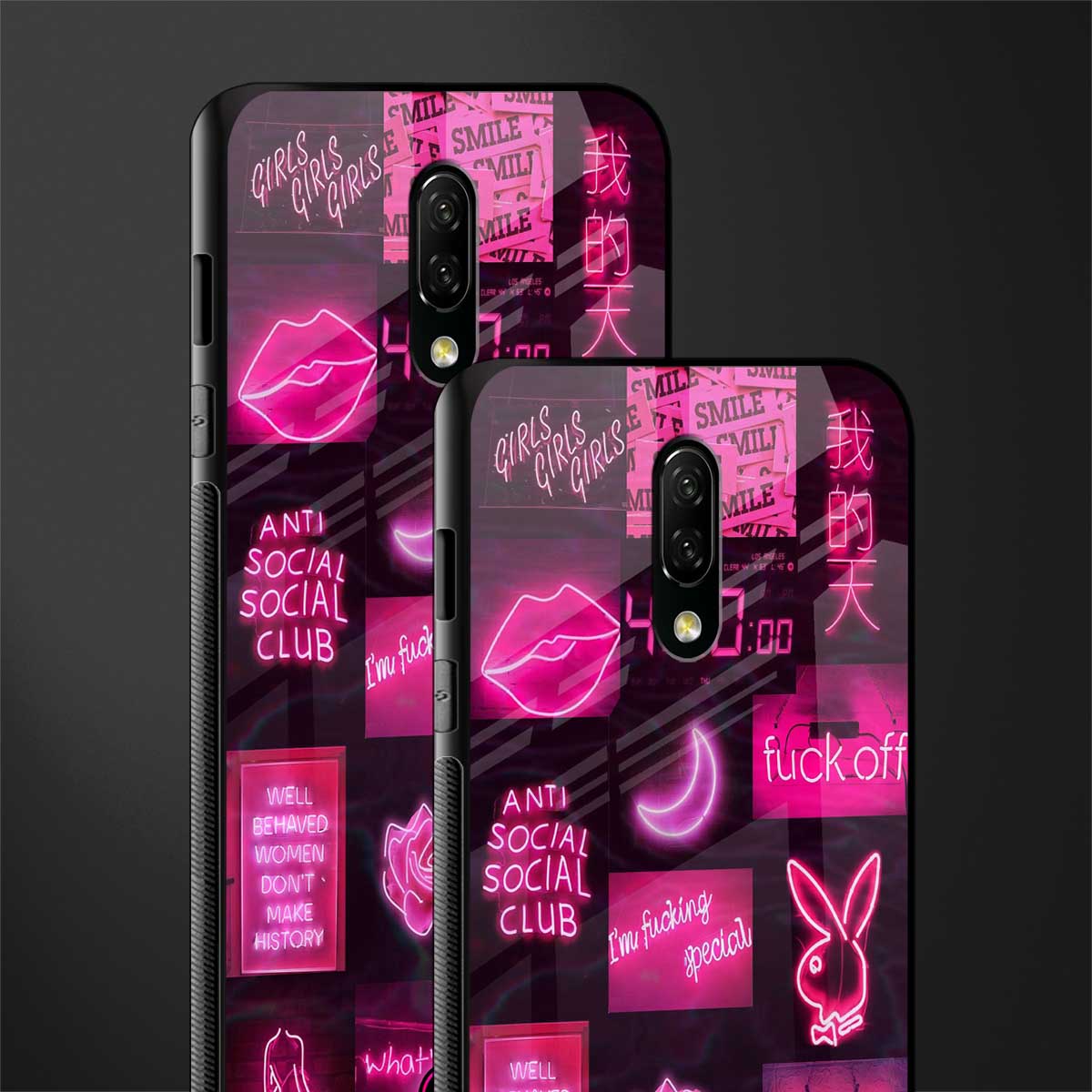 black pink aesthetic collage glass case for oneplus 7 image-2