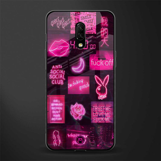 black pink aesthetic collage glass case for oneplus 7 image