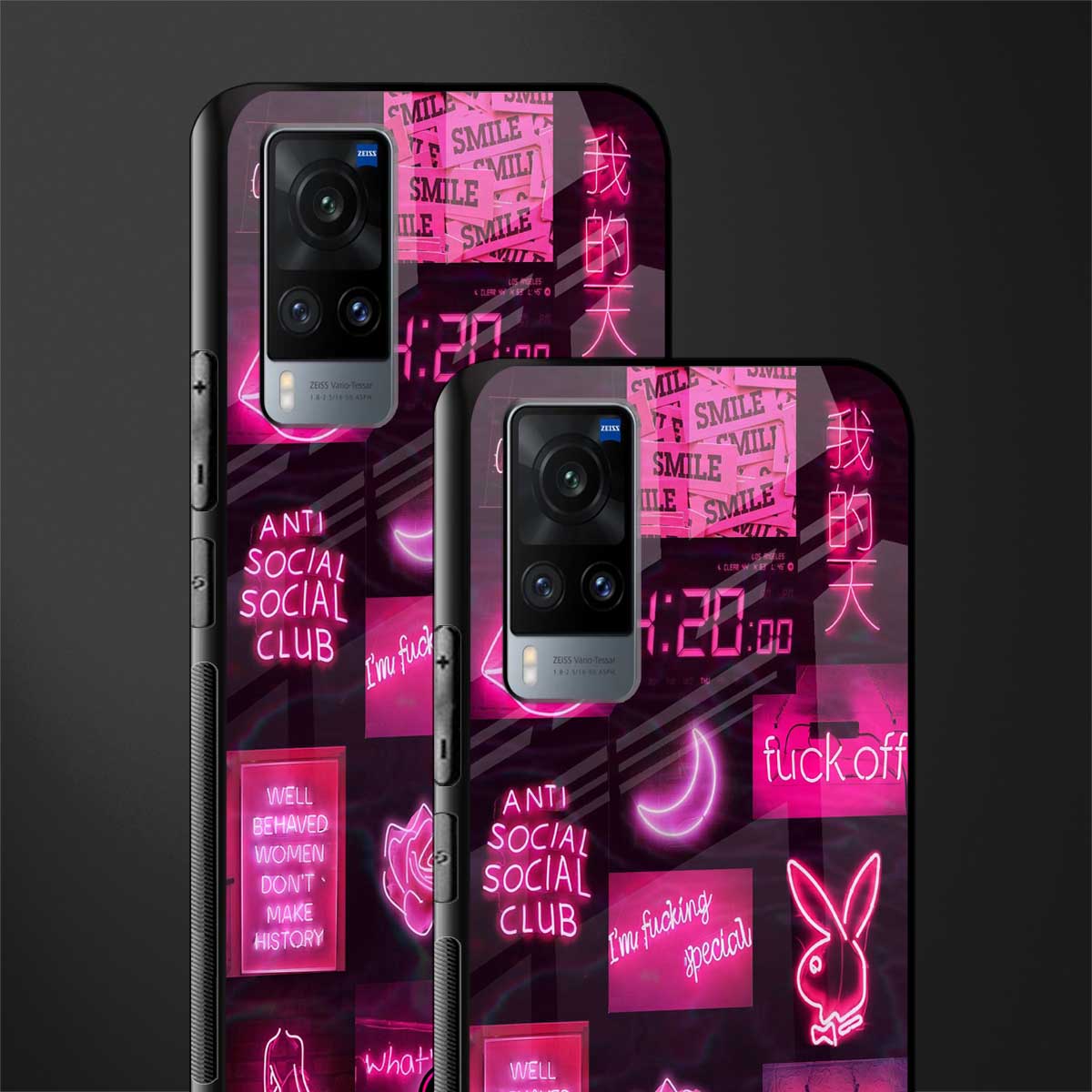 black pink aesthetic collage glass case for vivo x60 image-2
