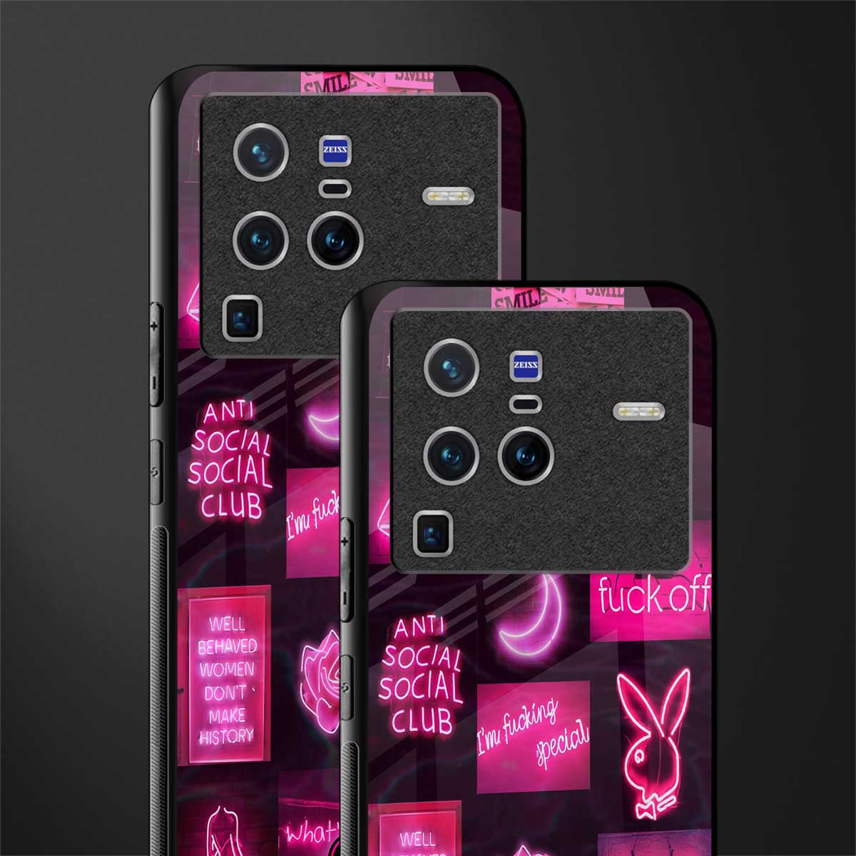 black pink aesthetic collage glass case for vivo x80 pro 5g image-2