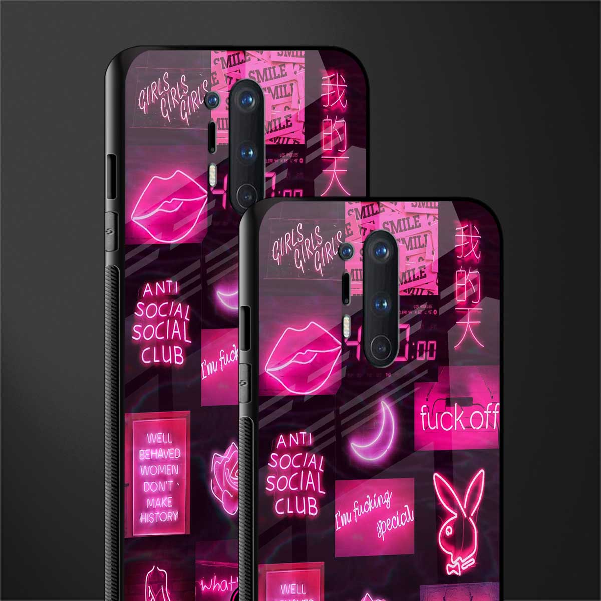 black pink aesthetic collage glass case for oneplus 8 pro image-2