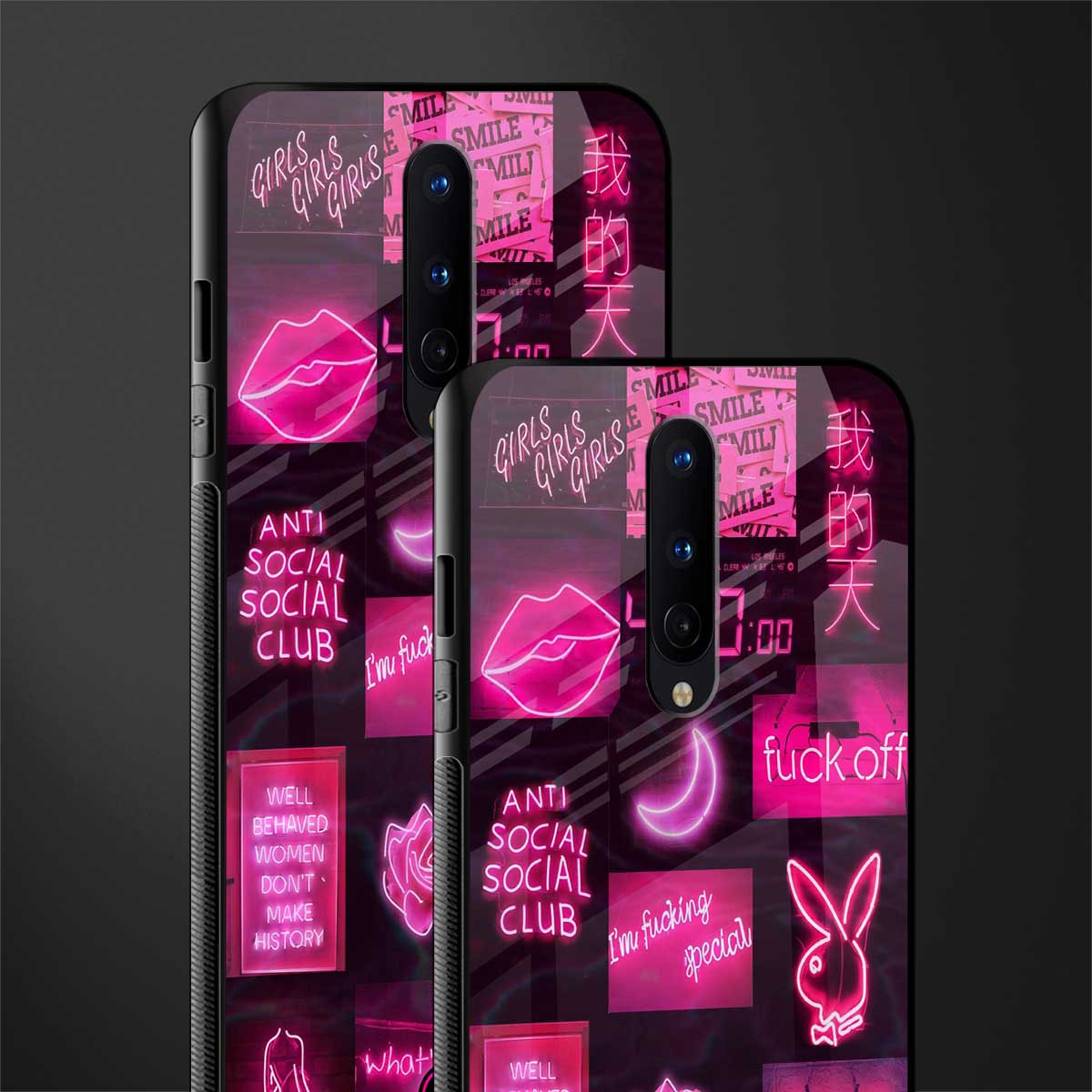 black pink aesthetic collage glass case for oneplus 8 image-2