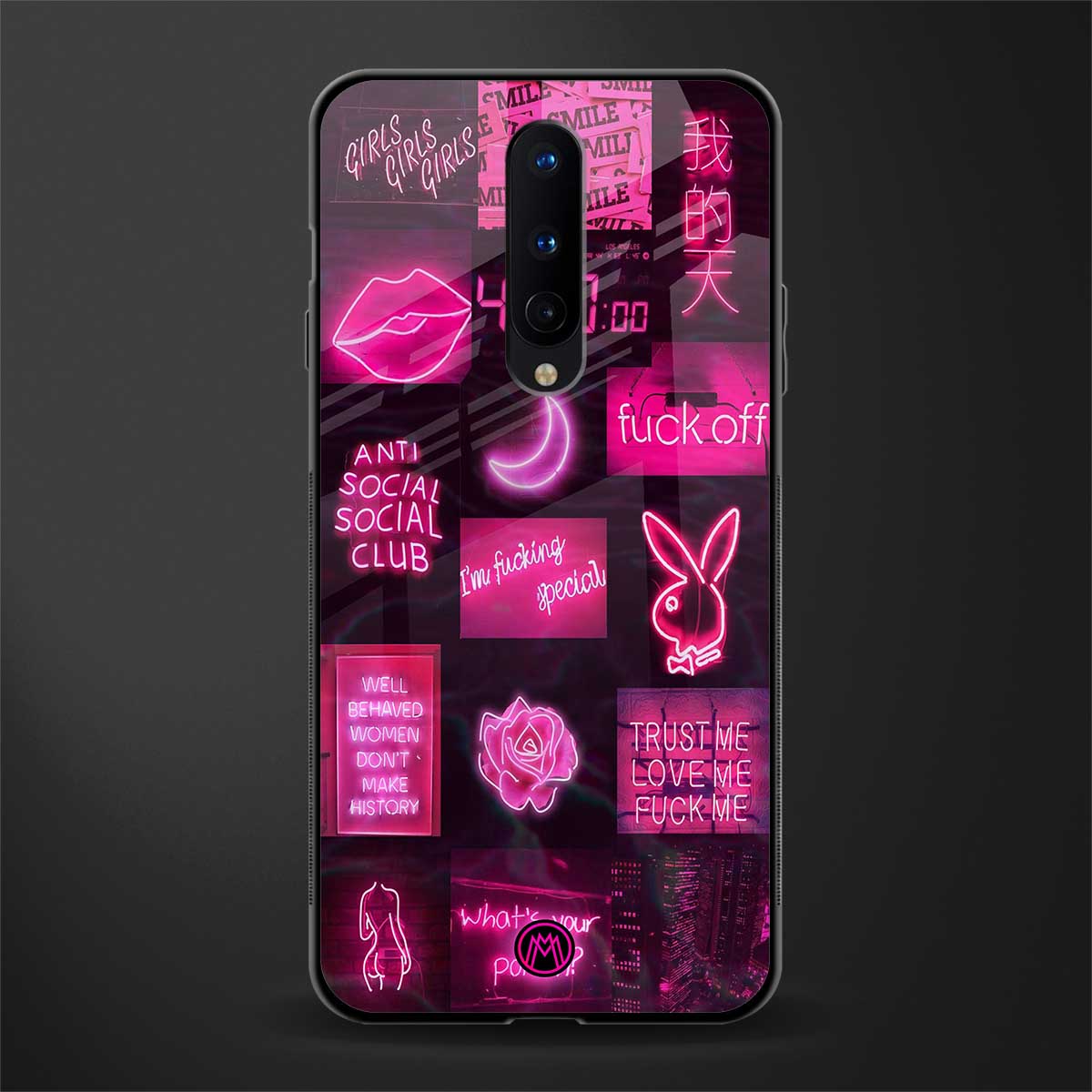 black pink aesthetic collage glass case for oneplus 8 image