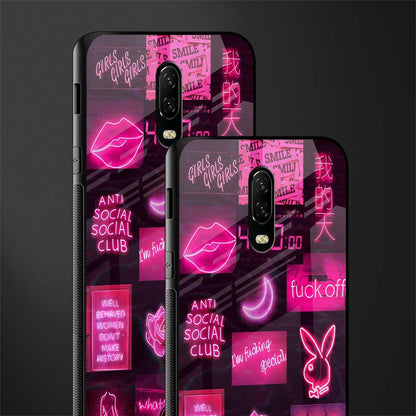 black pink aesthetic collage glass case for oneplus 6t image-2