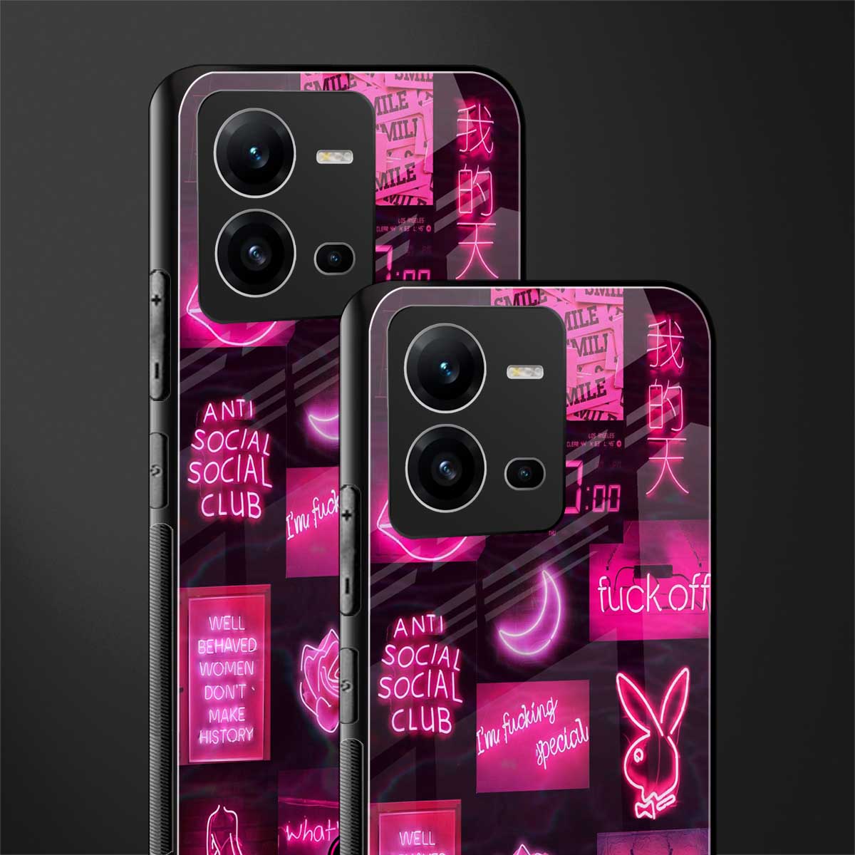 black pink aesthetic collage back phone cover | glass case for vivo v25-5g