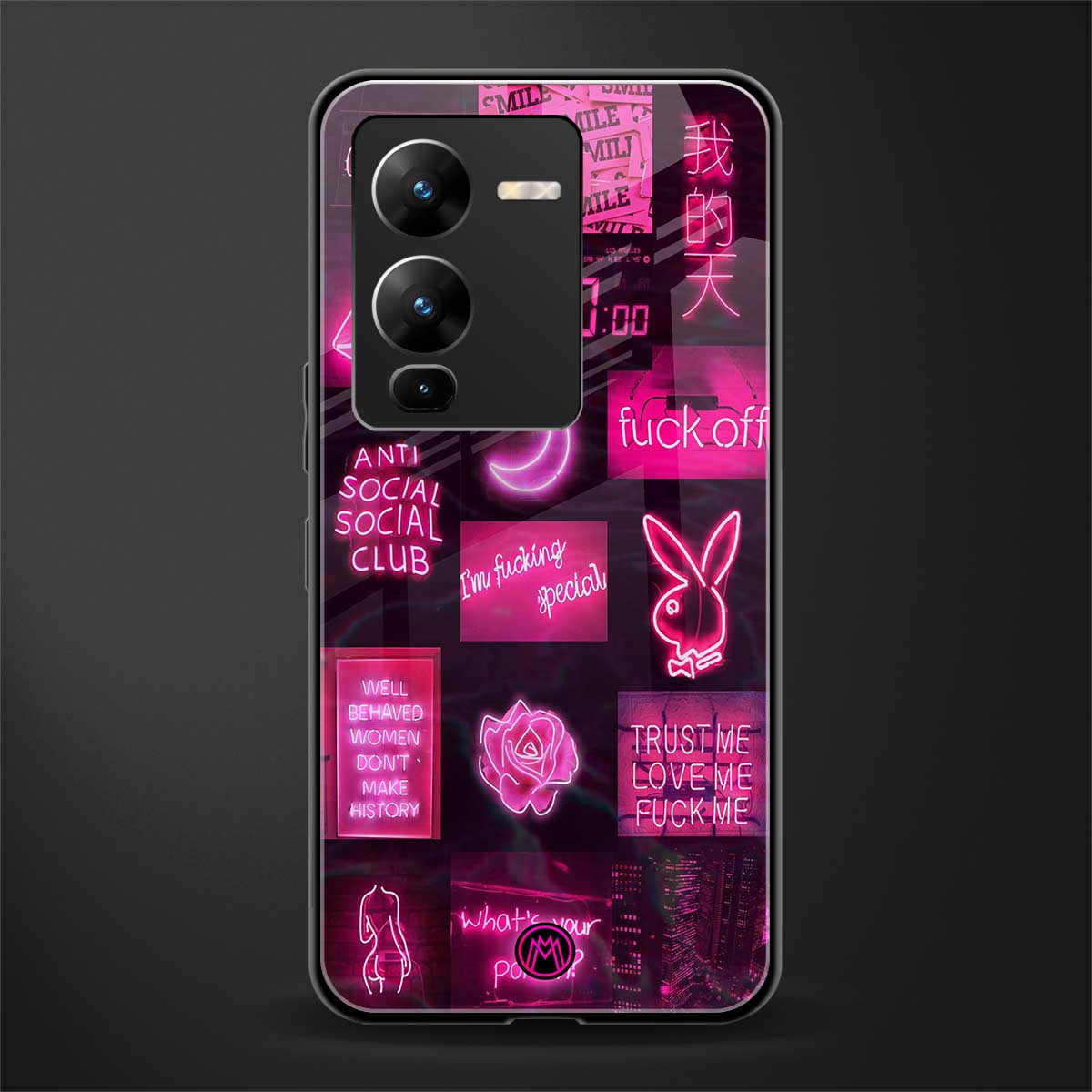 black pink aesthetic collage back phone cover | glass case for vivo v25 pro 5g
