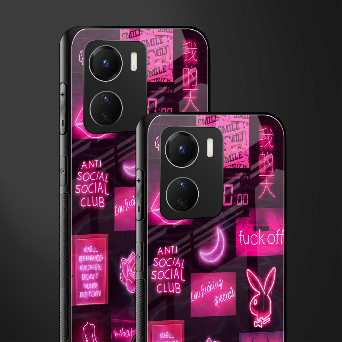 black pink aesthetic collage back phone cover | glass case for vivo y16