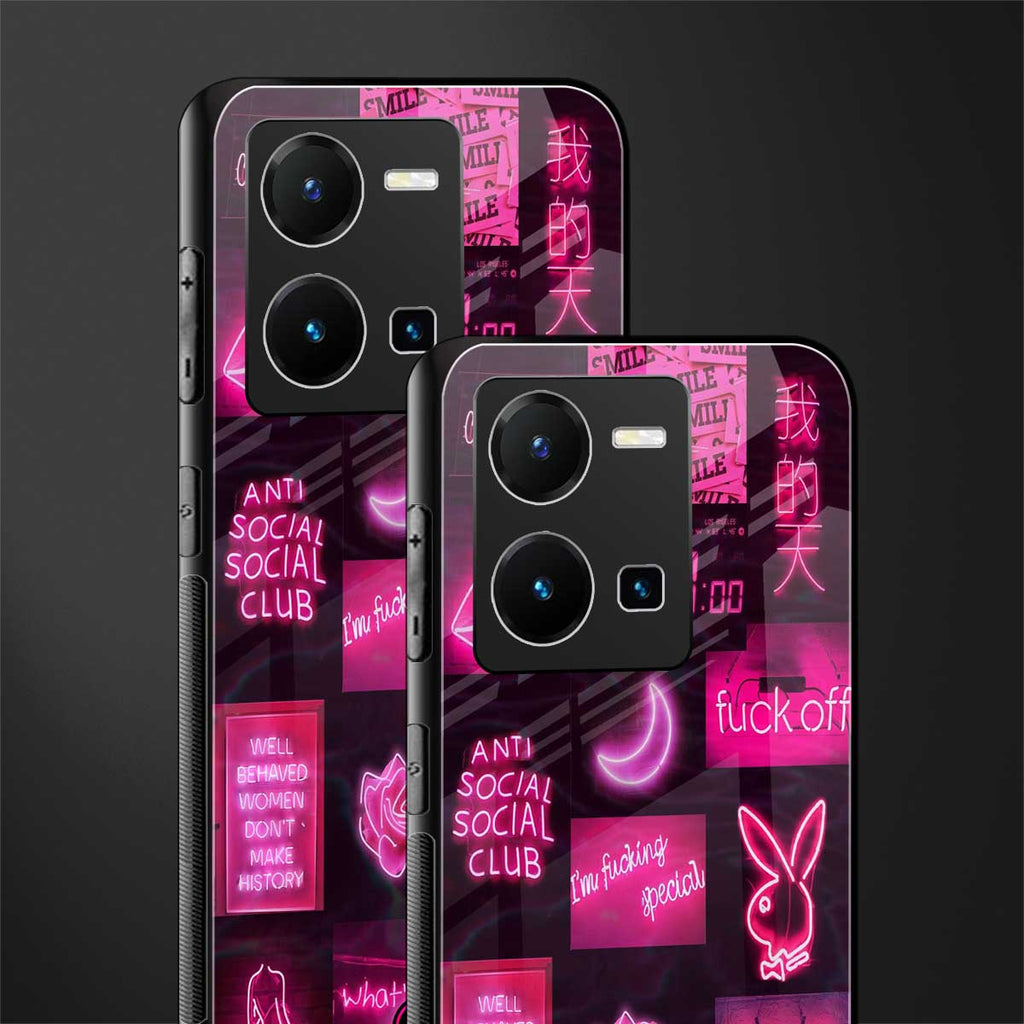 black pink aesthetic collage back phone cover | glass case for vivo y35 4g