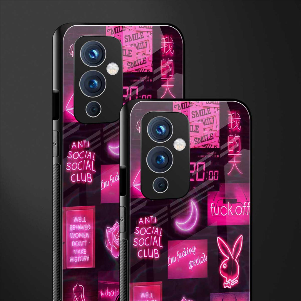 black pink aesthetic collage back phone cover | glass case for oneplus 9
