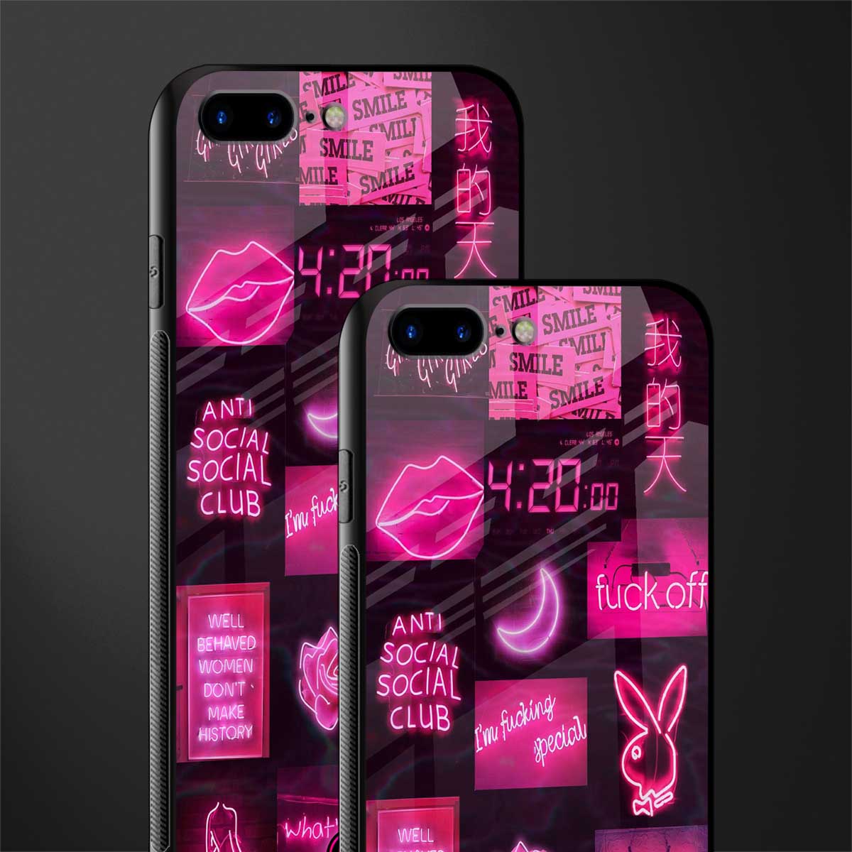 black pink aesthetic collage glass case for iphone 7 plus image-2
