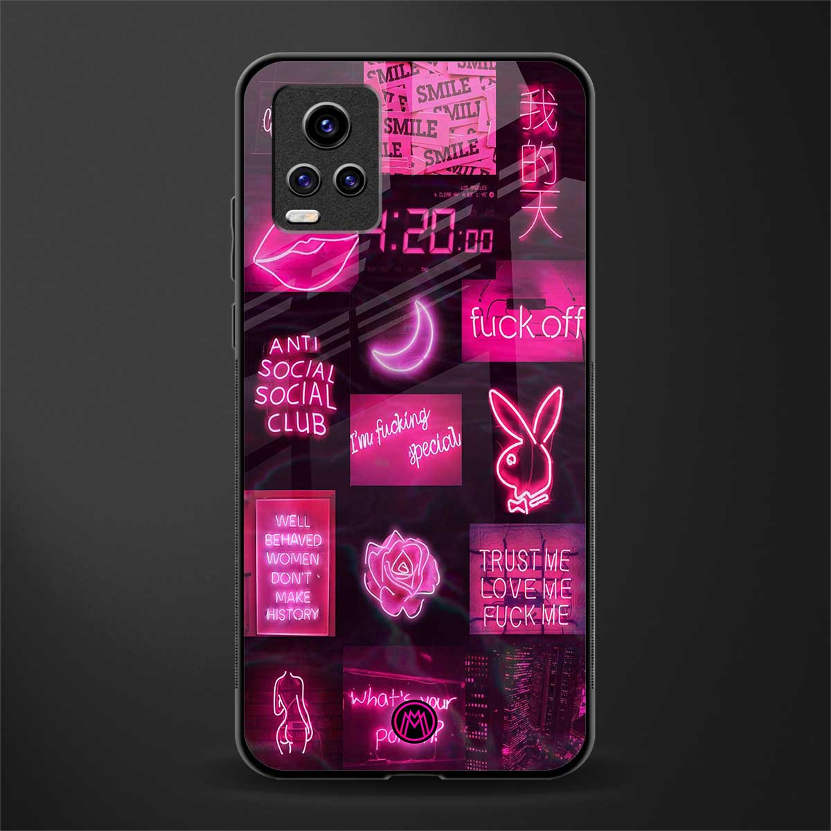 black pink aesthetic collage back phone cover | glass case for vivo v21e 4g