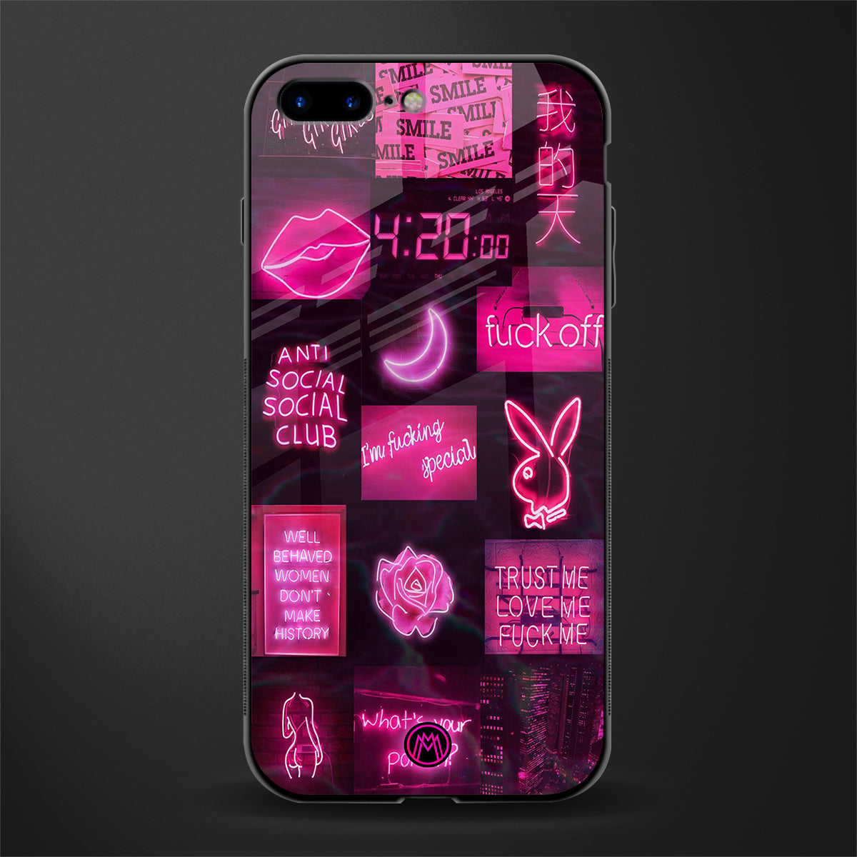 black pink aesthetic collage glass case for iphone 8 plus image