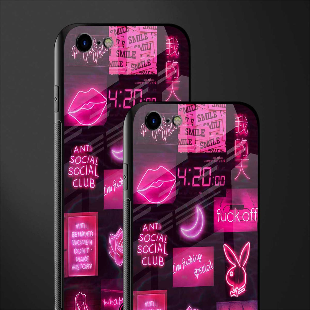black pink aesthetic collage glass case for iphone se 2020 image-2