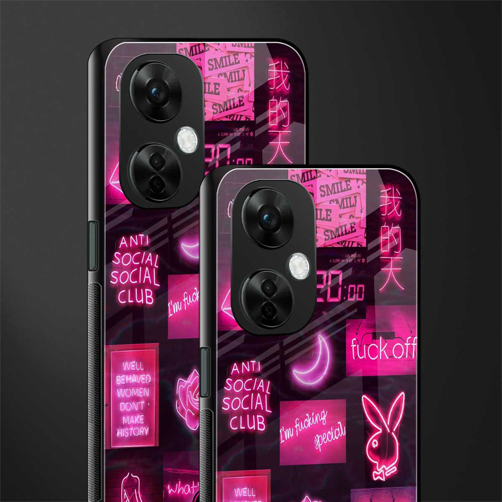 black pink aesthetic collage back phone cover | glass case for oneplus nord ce 3 lite