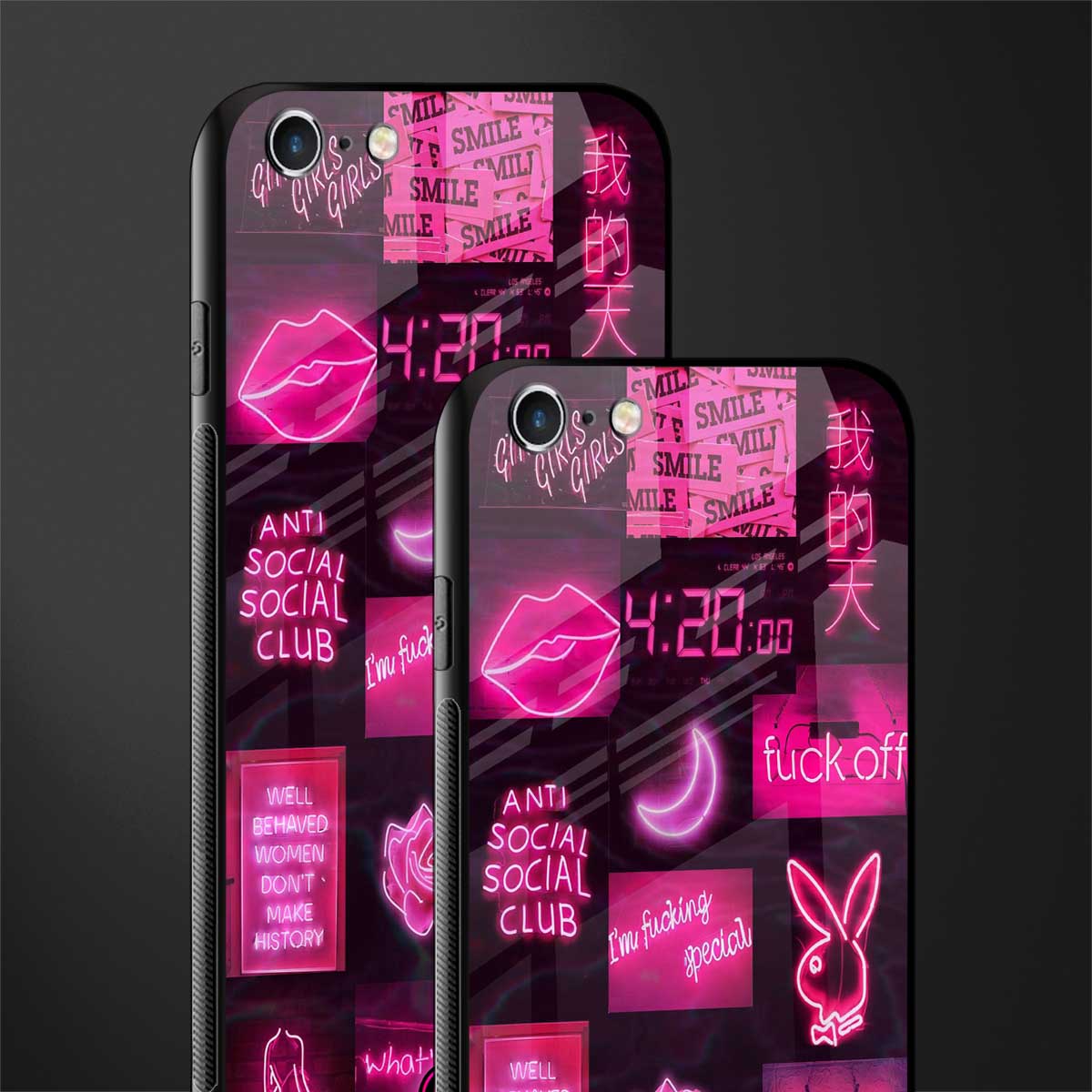 black pink aesthetic collage glass case for iphone 6 image-2