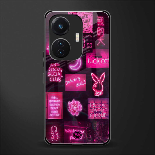 black pink aesthetic collage back phone cover | glass case for vivo t1 44w 4g