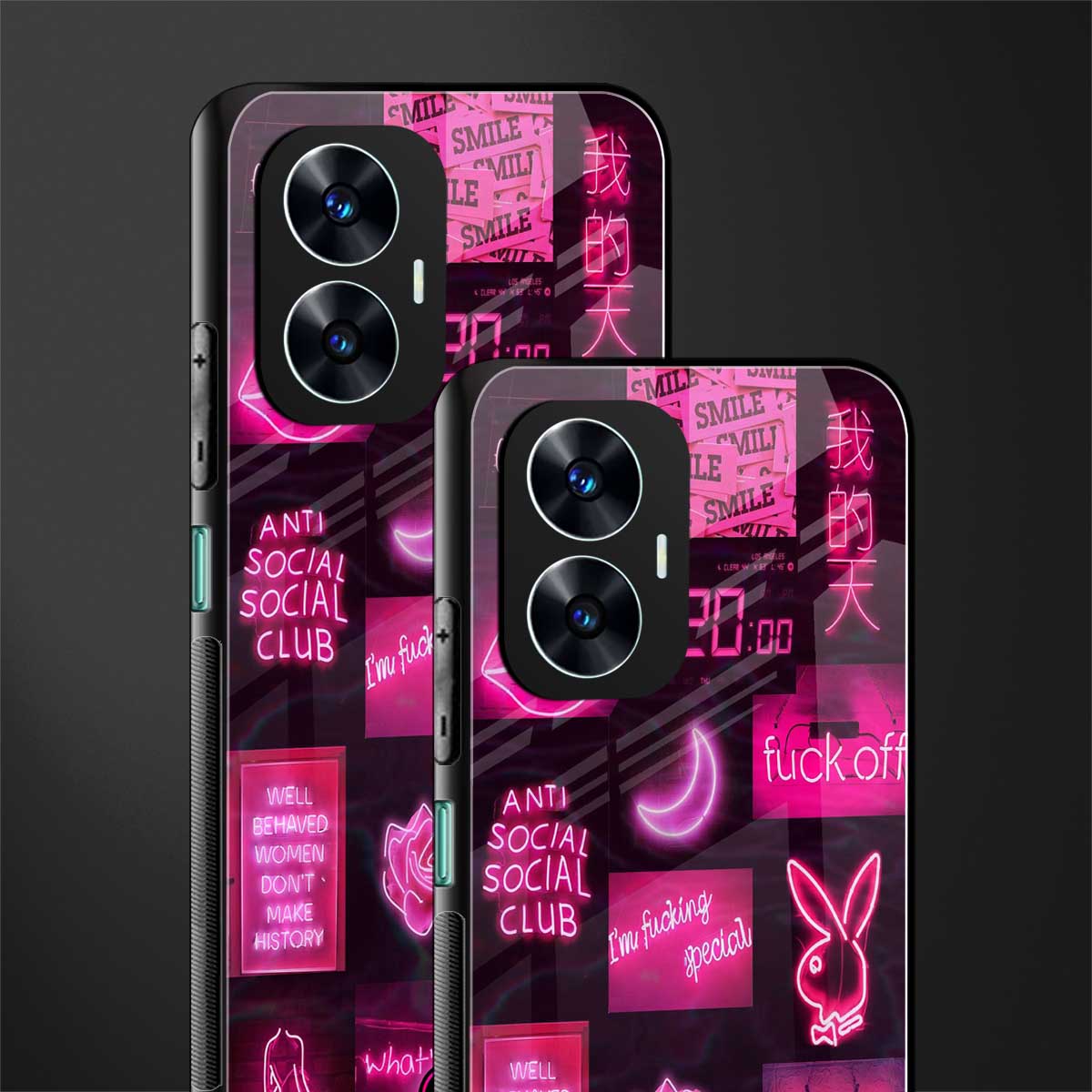 black pink aesthetic collage back phone cover | glass case for realme c55