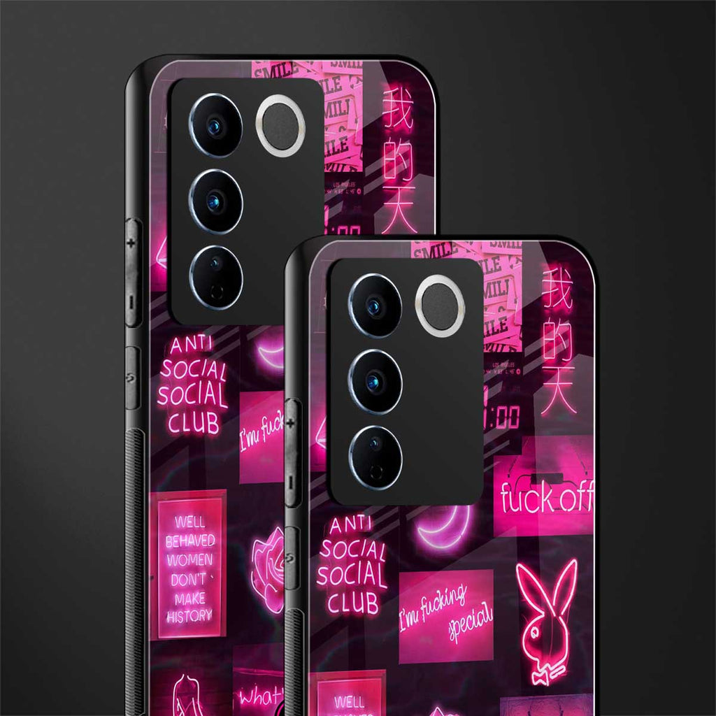 black pink aesthetic collage back phone cover | glass case for vivo v27 pro 5g