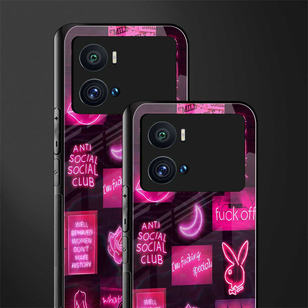 black pink aesthetic collage back phone cover | glass case for iQOO 9 Pro