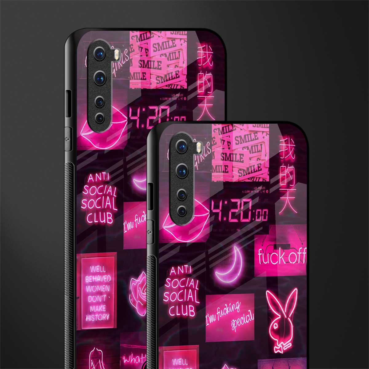 black pink aesthetic collage glass case for oneplus nord ac2001 image-2