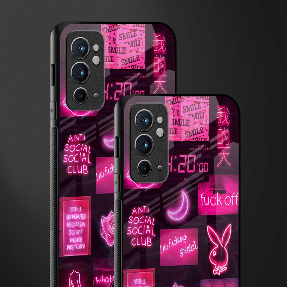 black pink aesthetic collage glass case for oneplus 9rt image-2