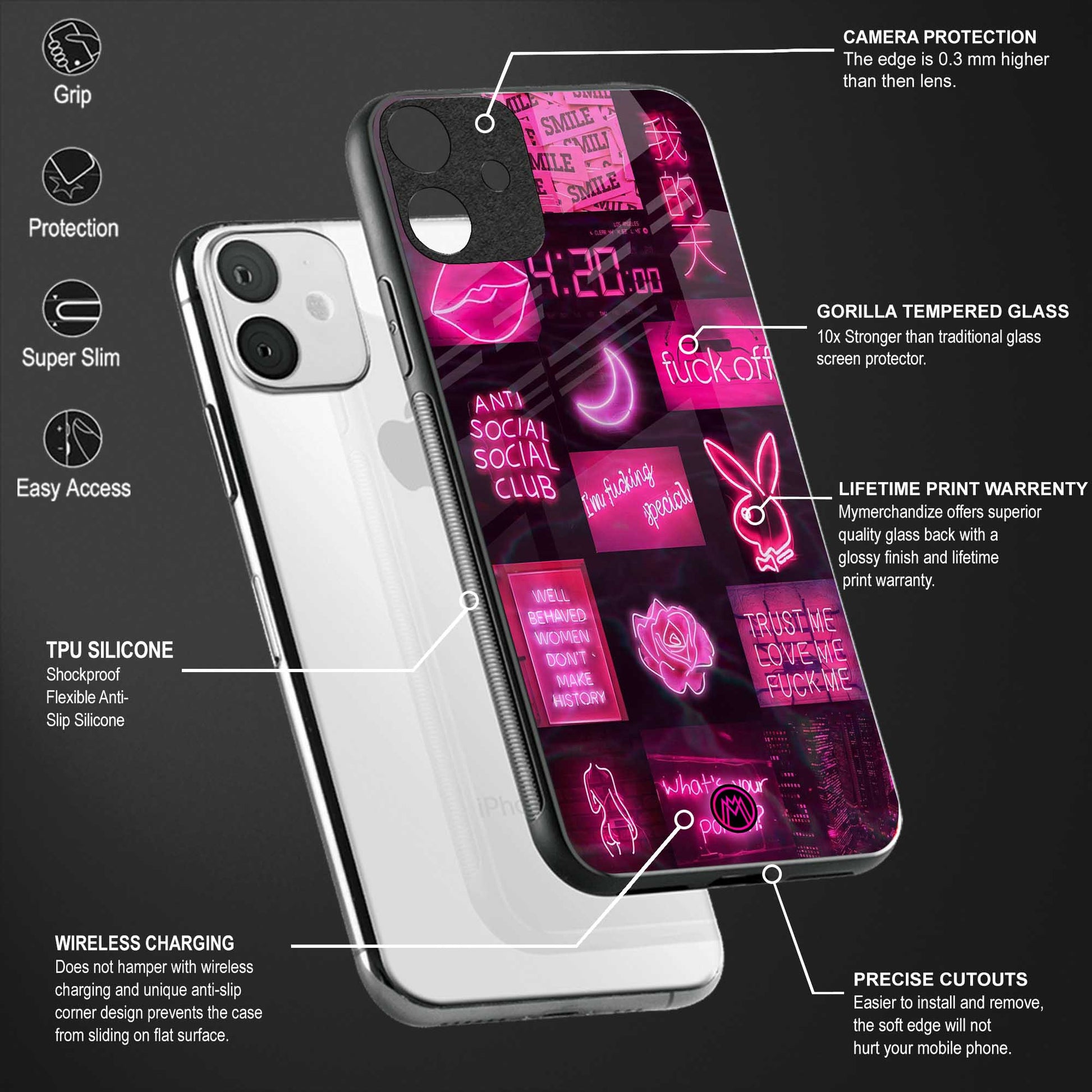 black pink aesthetic collage back phone cover | glass case for vivo v25-5g