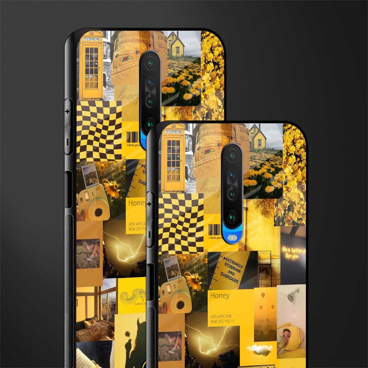 black yellow aesthetic collage glass case for poco x2 image-2
