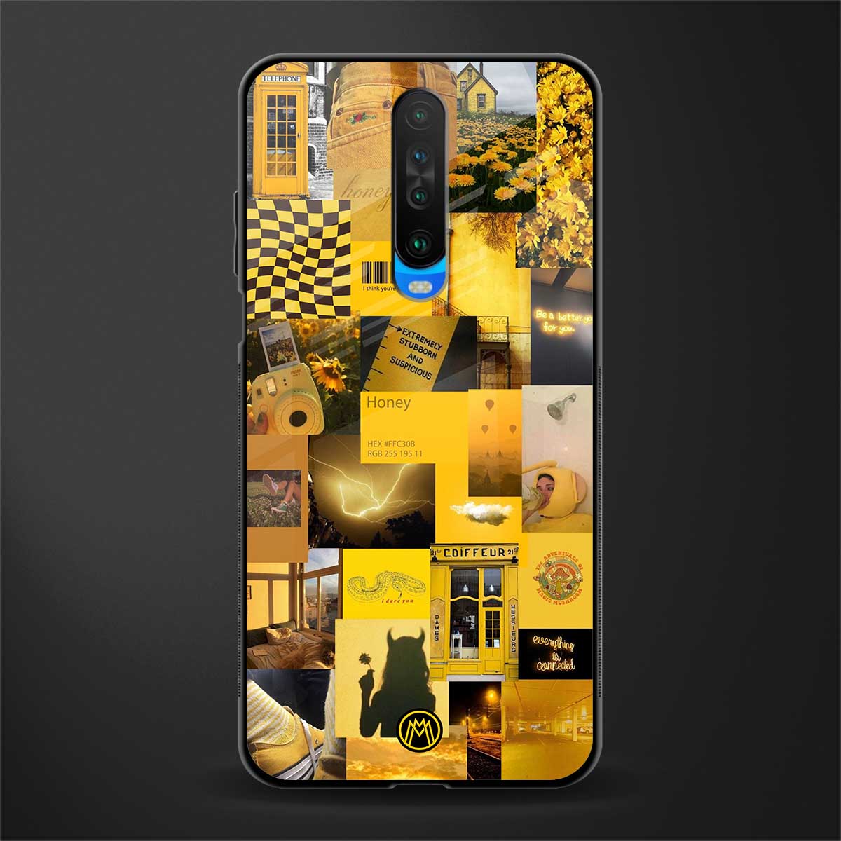 black yellow aesthetic collage glass case for poco x2 image