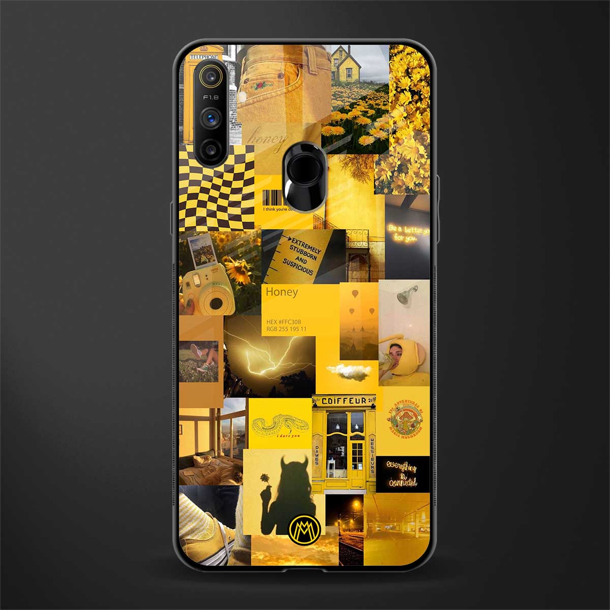 black yellow aesthetic collage glass case for realme narzo 10a image