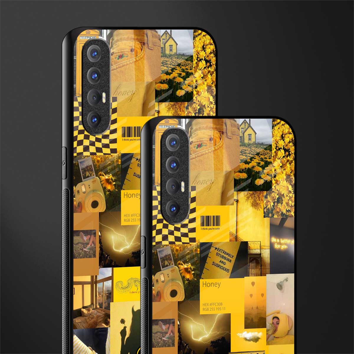 black yellow aesthetic collage glass case for oppo reno 3 pro image-2