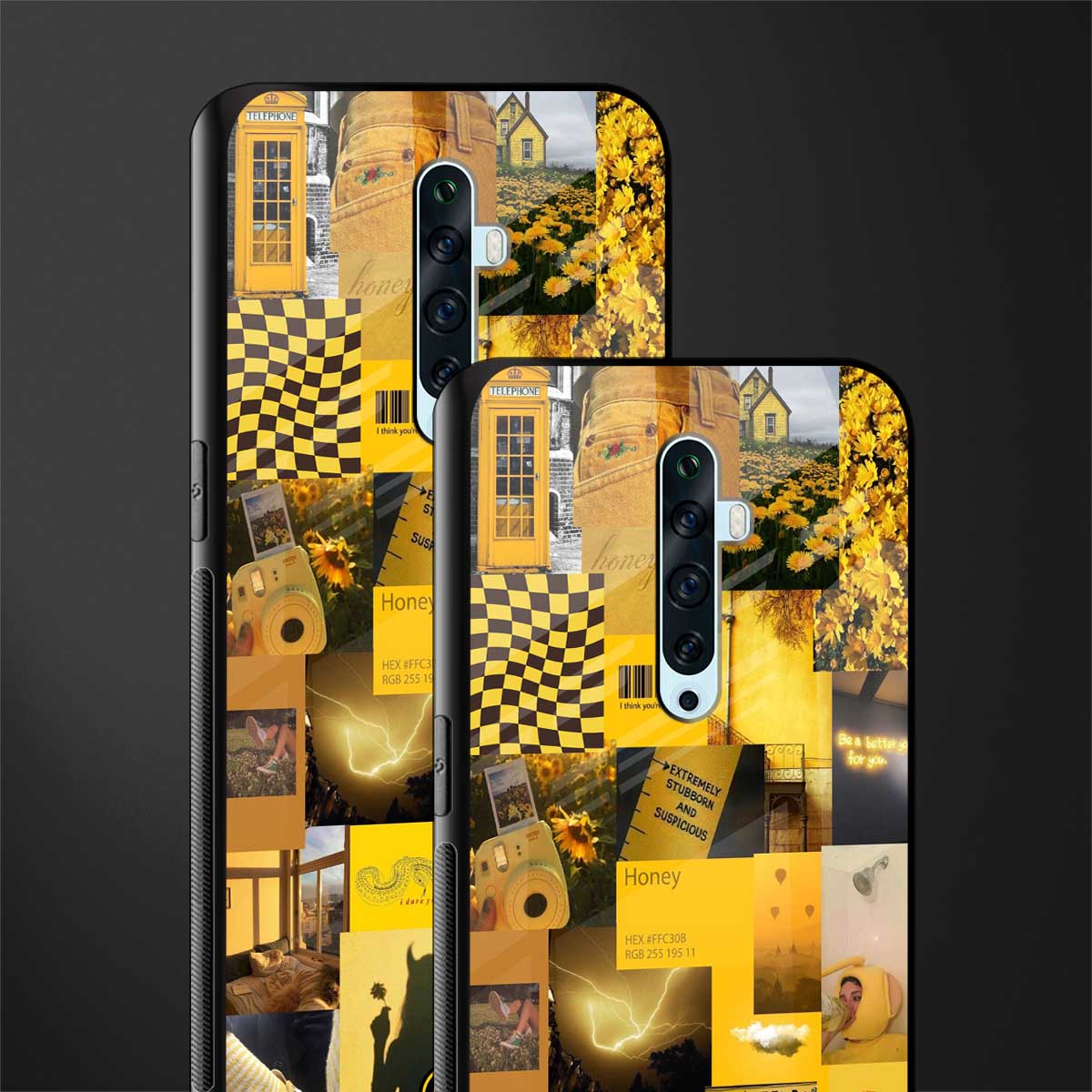 black yellow aesthetic collage glass case for oppo reno 2z image-2